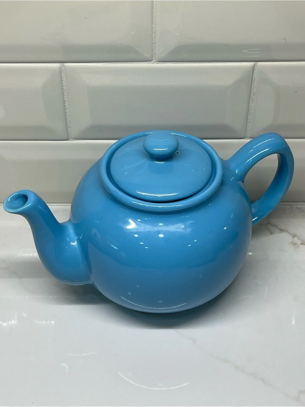 Price & Kensington Blue Glossy Ceramic 2-Cup Teapot w/ Lid, Traditional EUC